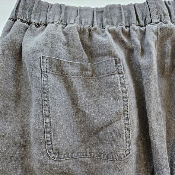 Poetry Garment Dyed Linen Pull On Relaxed Fit Cropped Pants Trousers in Grey 14 - Picture 3 of 8